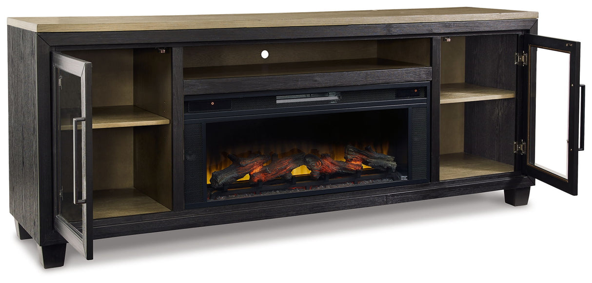Foyland - 83" TV Stand With Electric Infrared Fireplace Insert - Black / Brown