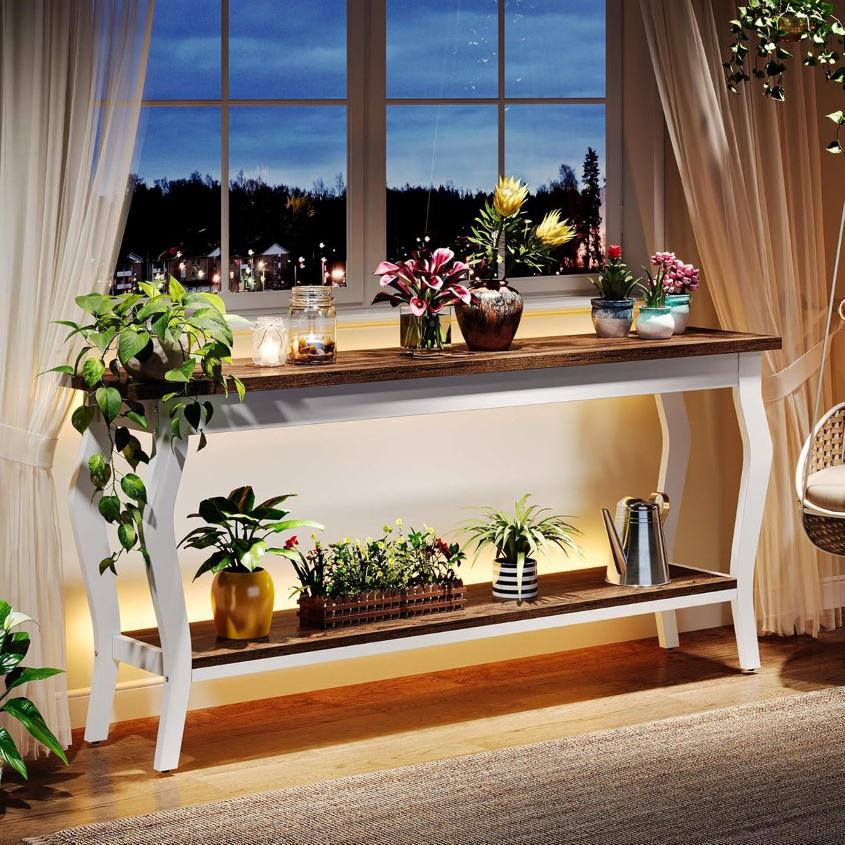 Console Table With Design, Extra Long Sofa Table For Living Entryway - Brown / White