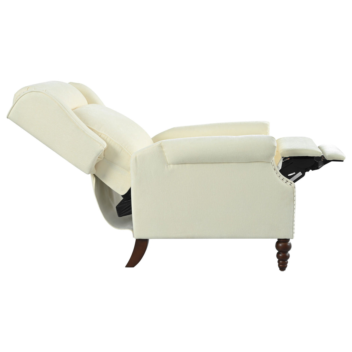 Push Back Recliner Chair Upholstered Recliner Armchair With Classic Wing Back And Solid Gourd-Shaped Legs