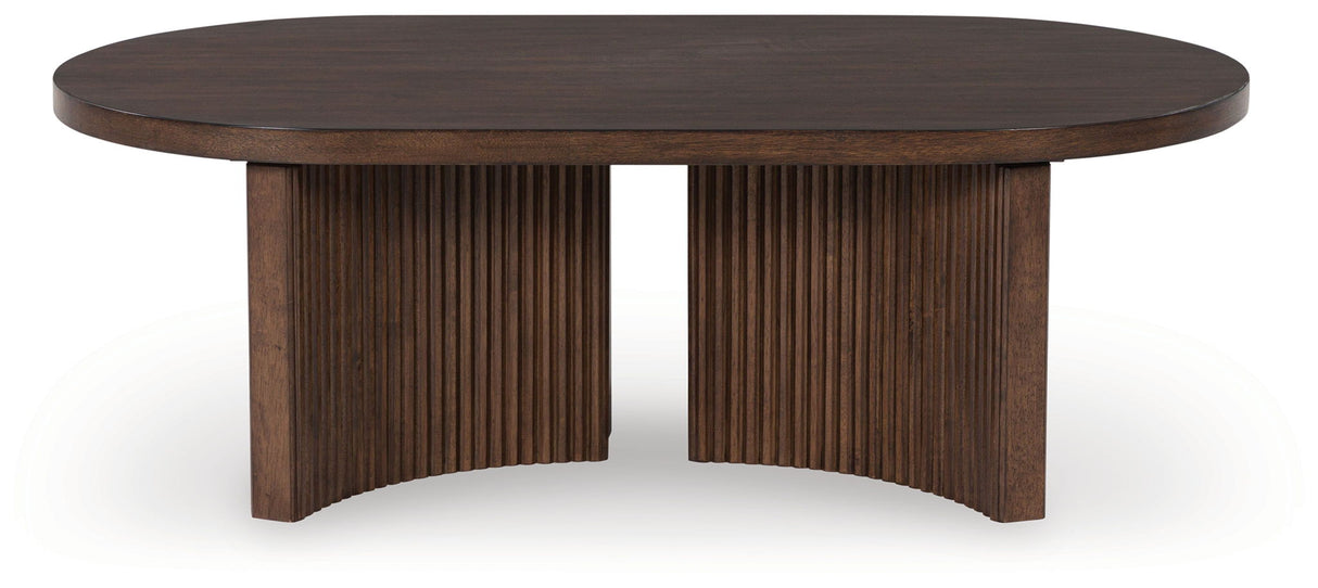 Korestone - Oval Cocktail Table - Dark Brown