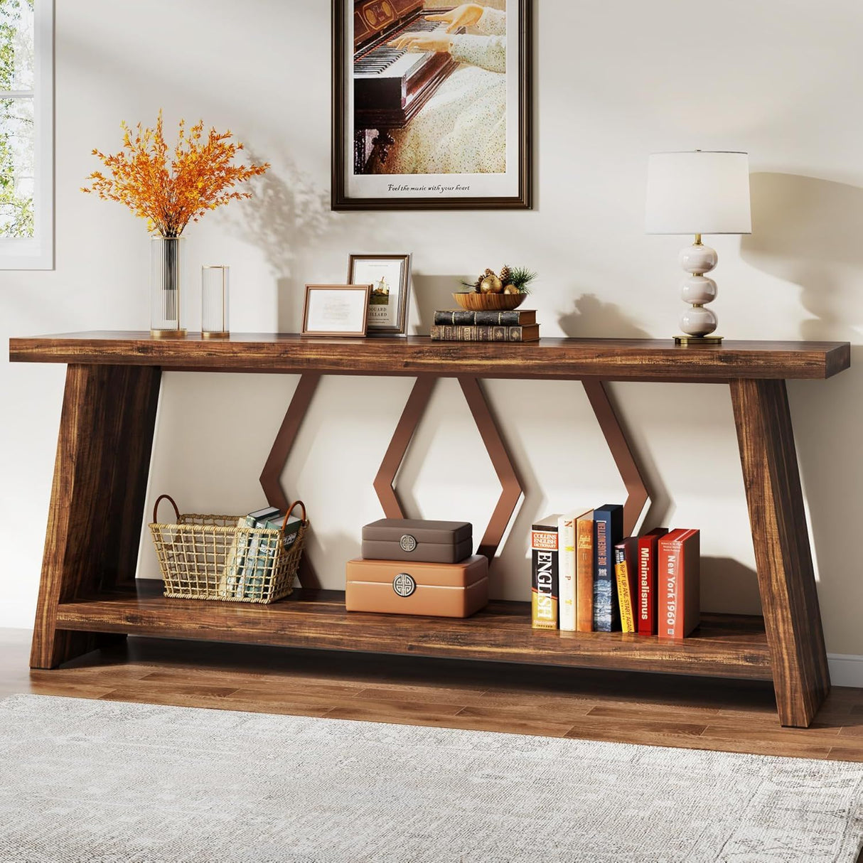 Accent Extra Long Console Table With 2 Tier Storage - Brown