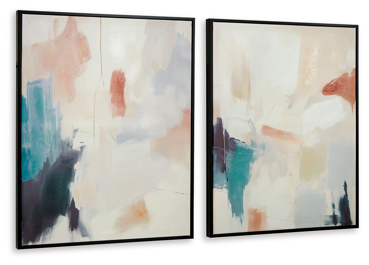 Caldish - Wall Art Set (Set of 2) - Blue / White / Pink