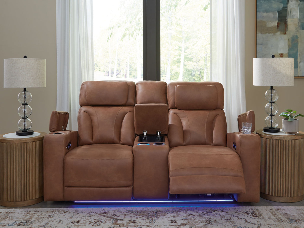 Clean-Slate - Power Reclining Loveseat With Console / Adj Headrest - Caramel