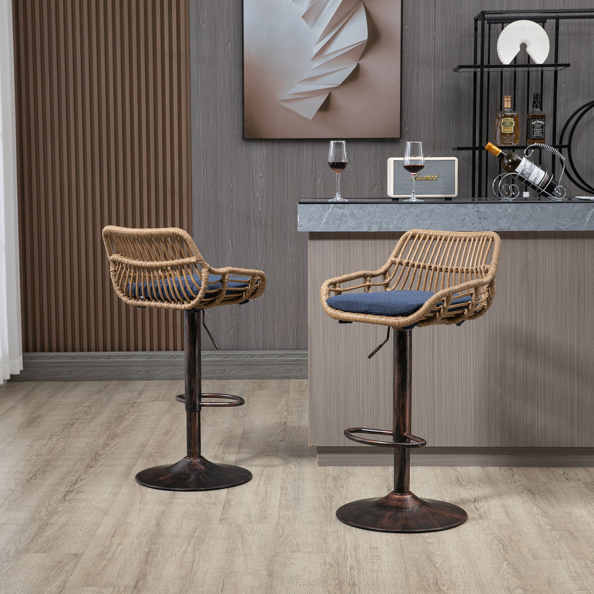 Modern Swivel Bar Stools Adjustable Counter Chairs With Footrest (Set of 2)