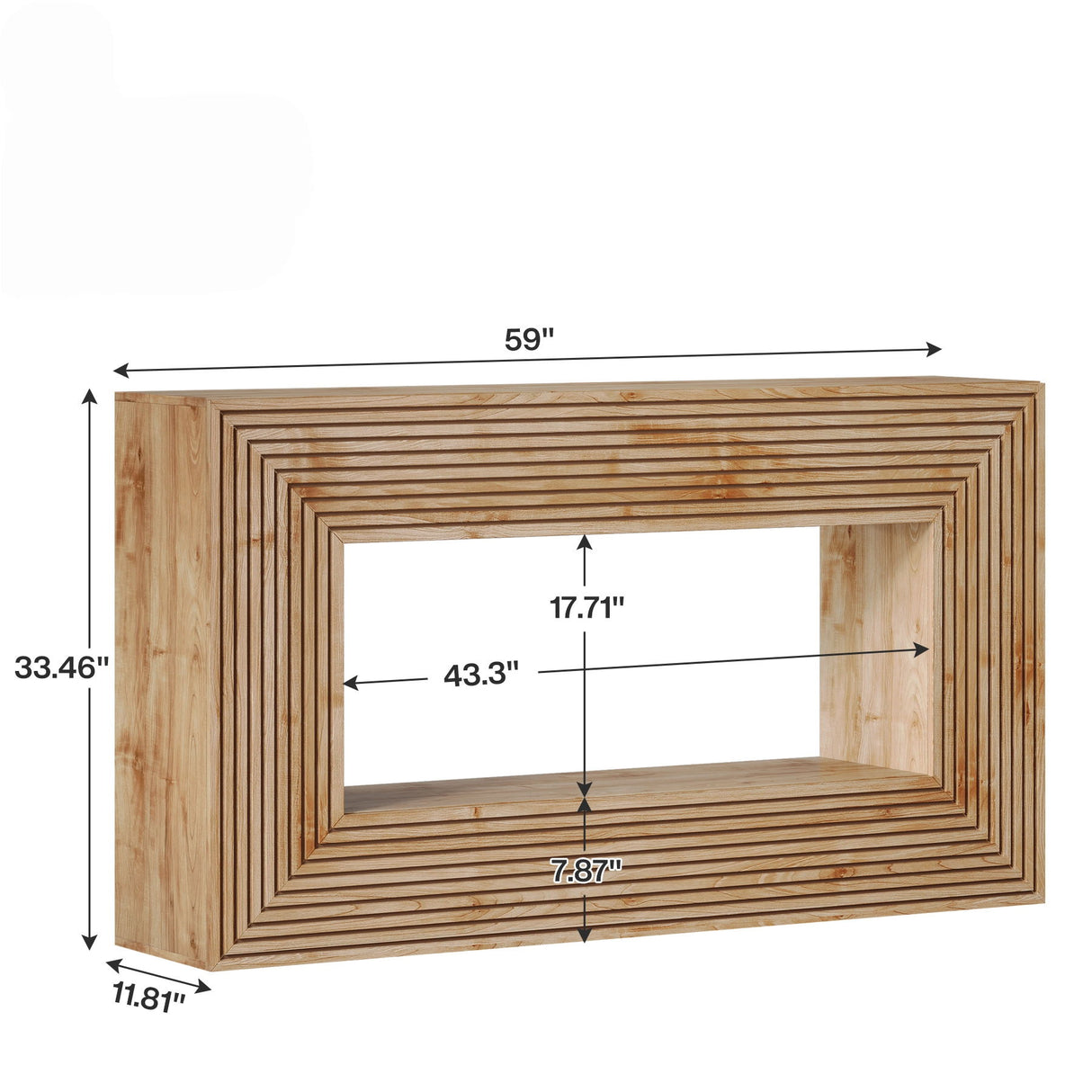 Fluted Console Table, Rectangular Entryway Table With Storage For Living Foyer - Natural Wood
