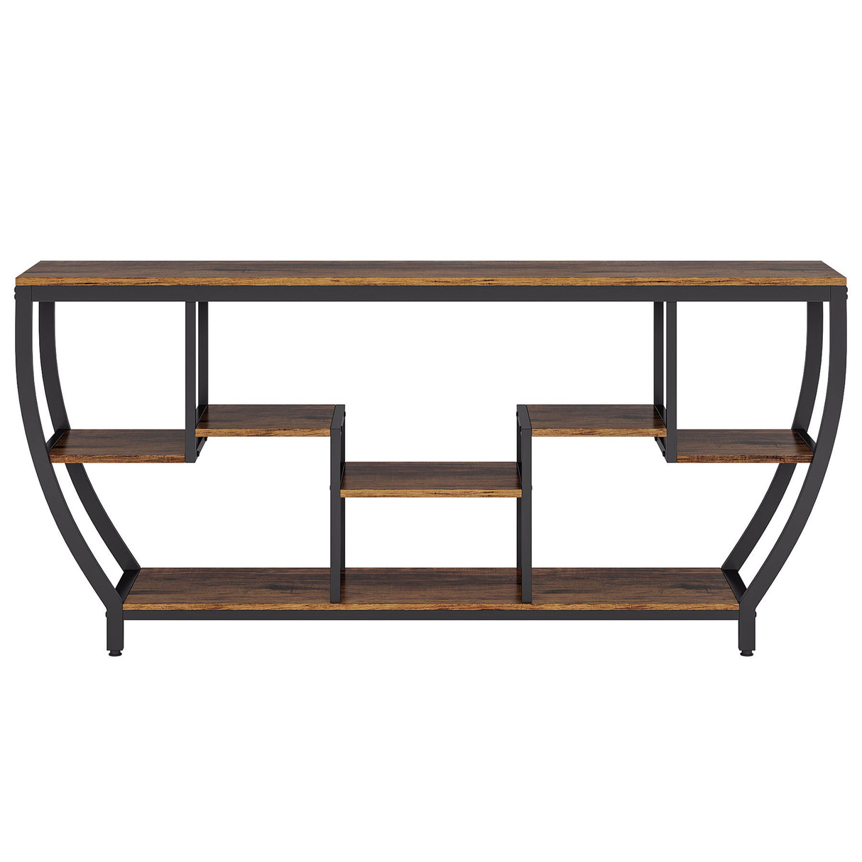 Extra Long Entryway Console Sofa Table With 7 Tier Shelves - Brown / Black