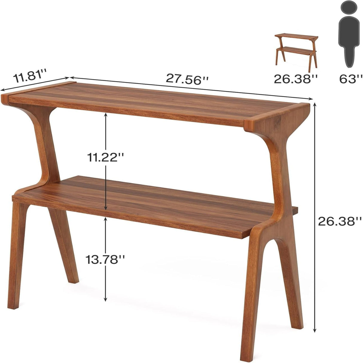 Narrow End Table With 2 Tier Shelf - Cherry