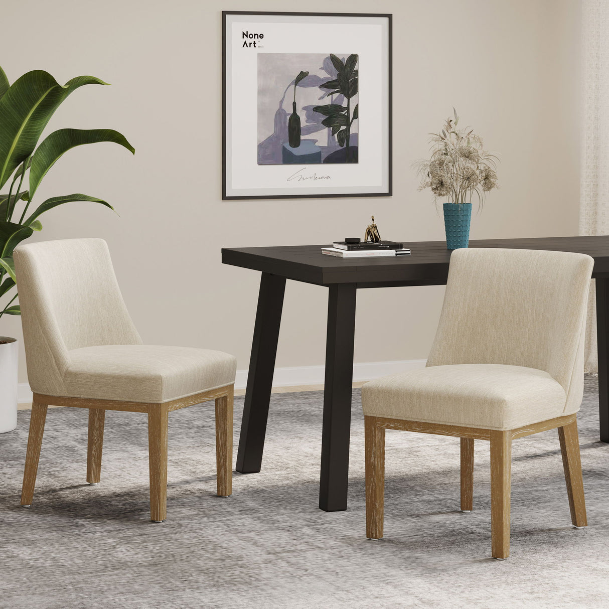 Modern Dining Chair With Durable Fabric Upholstery And Sturdy Wooden Frame (Set of 2)