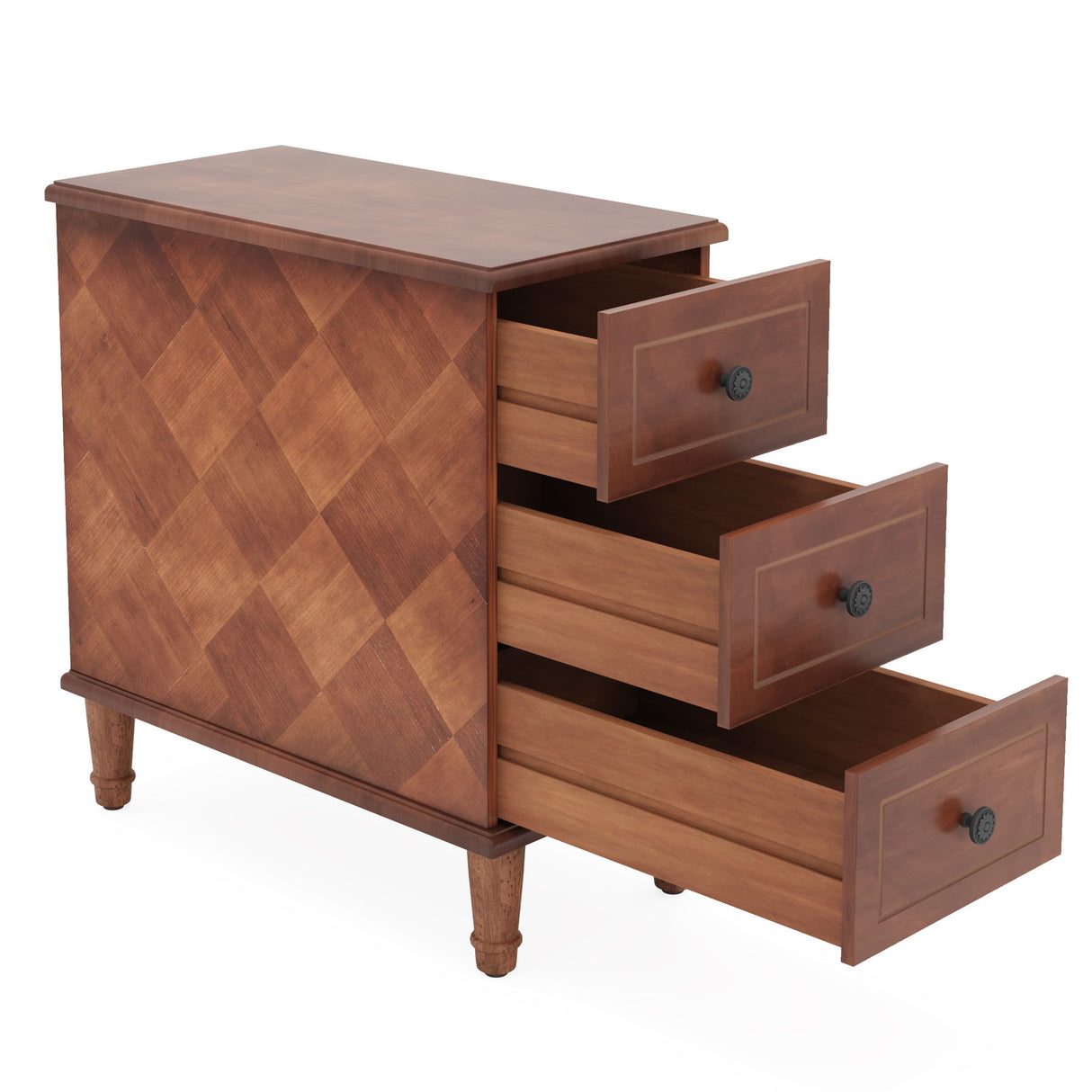 Narrow End Table With 3 Drawers, Compact Design For Small Spaces - Brown