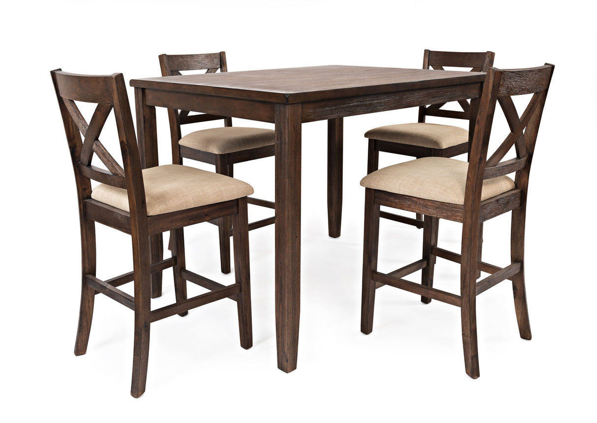 Walnut Creek - Counter 5 Piece Dining Set - Medium Brown Walnut / Beige