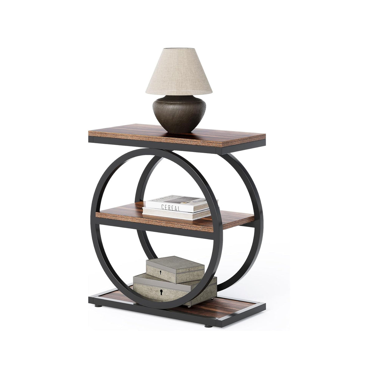 Industrial Narrow End Table With 3 Shelves