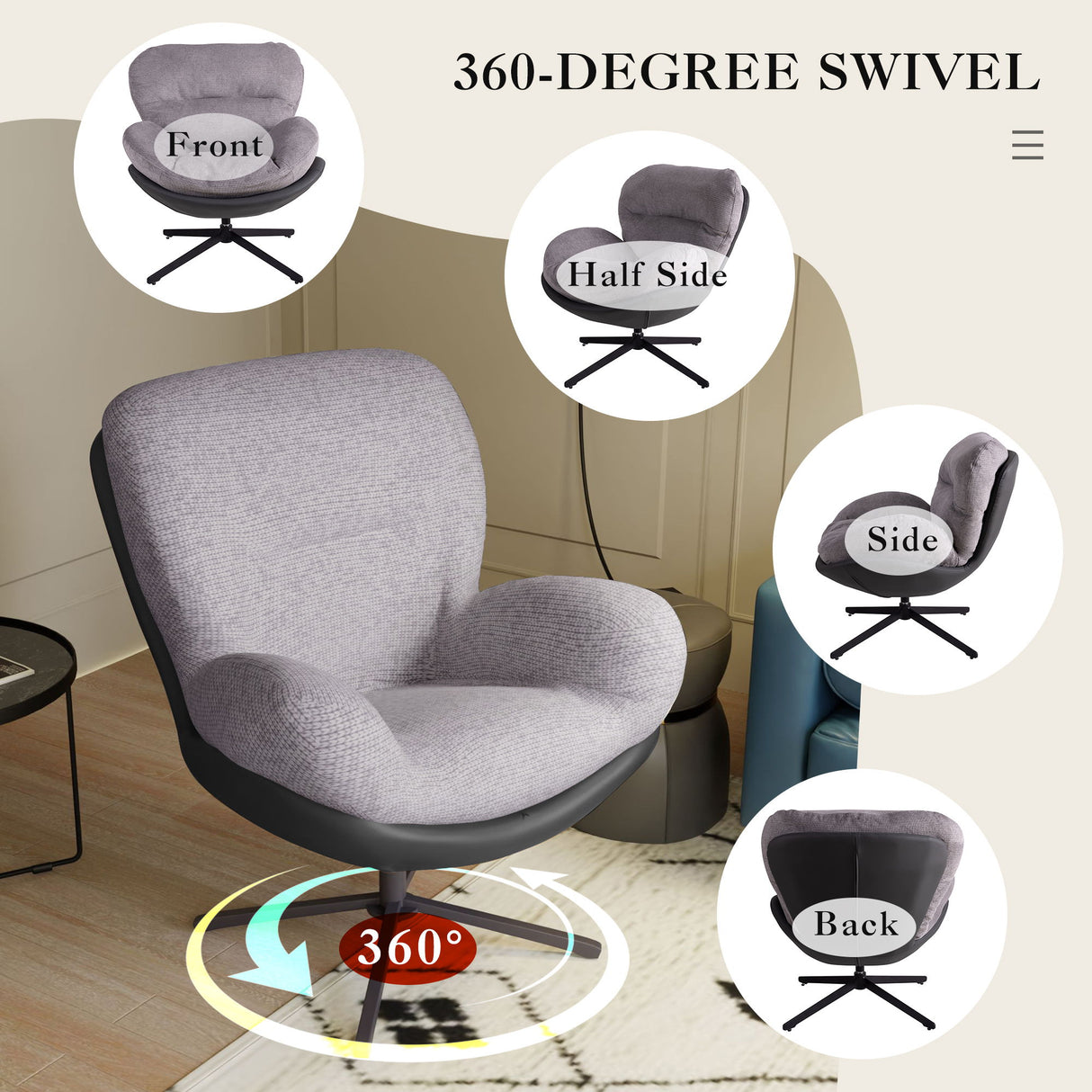 360° Swivel Office Chair, No Wheels