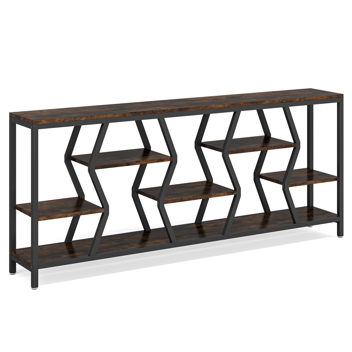 Tribesigns - Extra Long Narrow Sofa Console Table With 4 Tier Storage Shelves - Rustic Brown