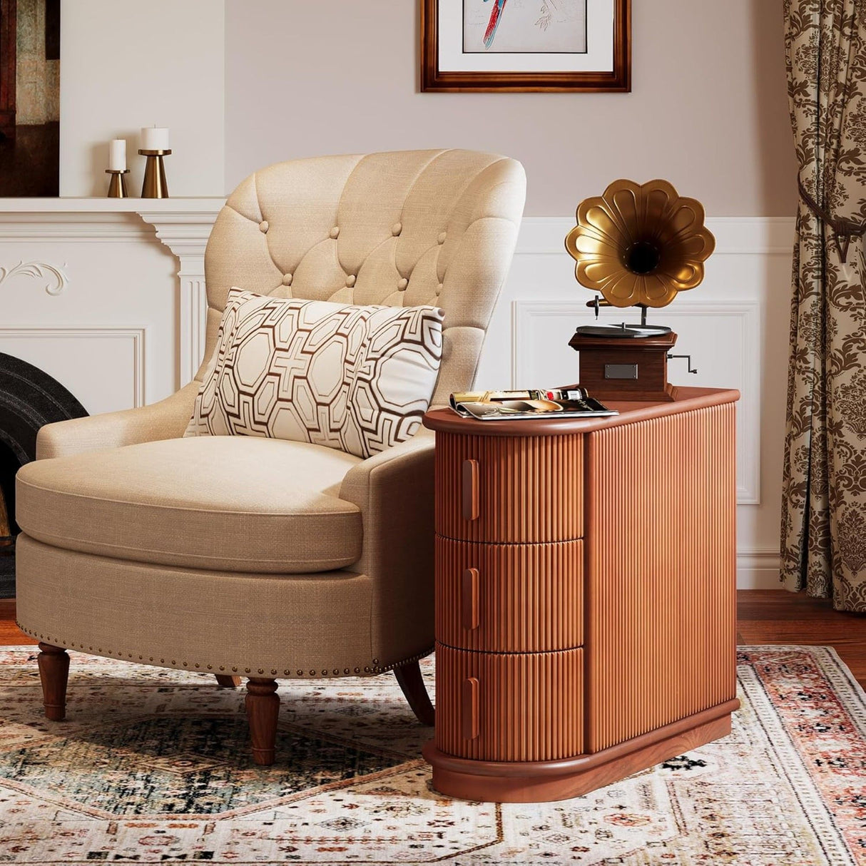 3 Drawer End Table, Semi Oval For Living Classic Accent Furniture - Walnut