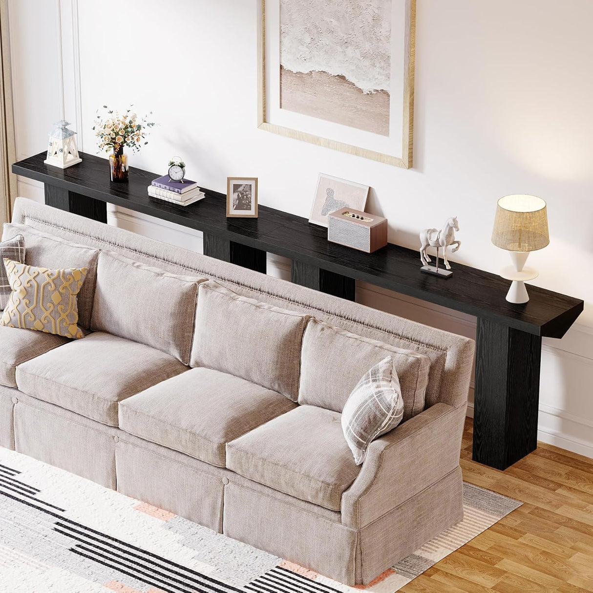 Extra Long Narrow Console Table For Entryway & Hallway - Black / White Print