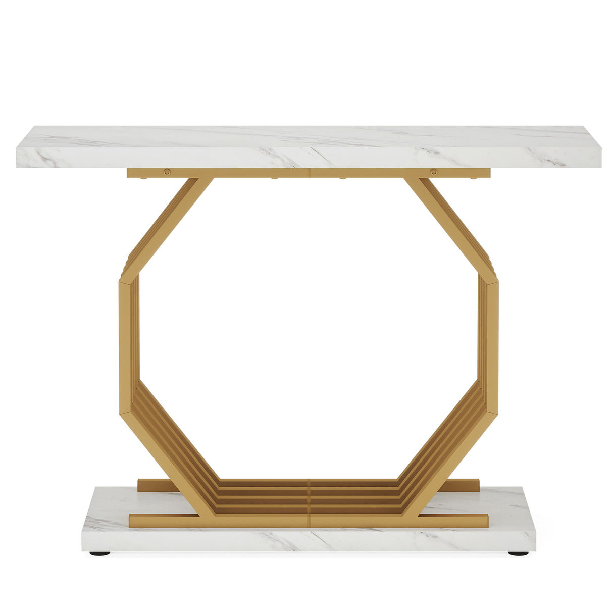 Accent Entryway Console Table With Geometric Bas For Living Hallway - White / Gold