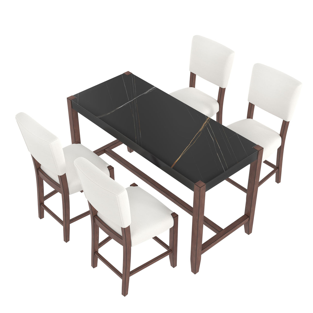 5 Piece Counter Height Dining Set, Bar Table With 4 Upholstered Chairs