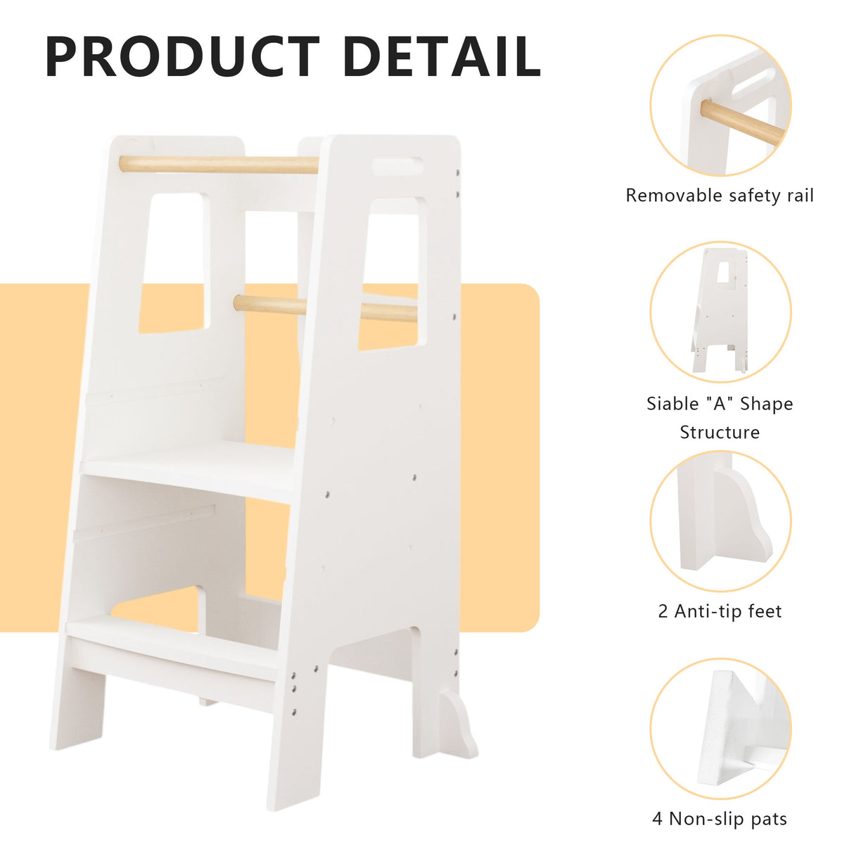 Standing Tower, Child Kitchen Step Stool Toddler, Montessori Stool Adjustable Height - White