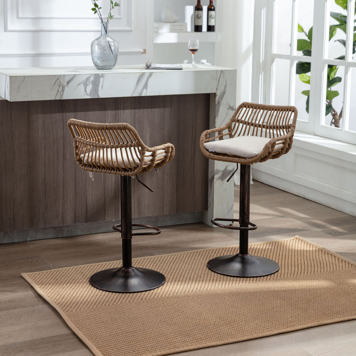 Modern Swivel Bar Stools Adjustable Counter Chairs With Footrest (Set of 2)