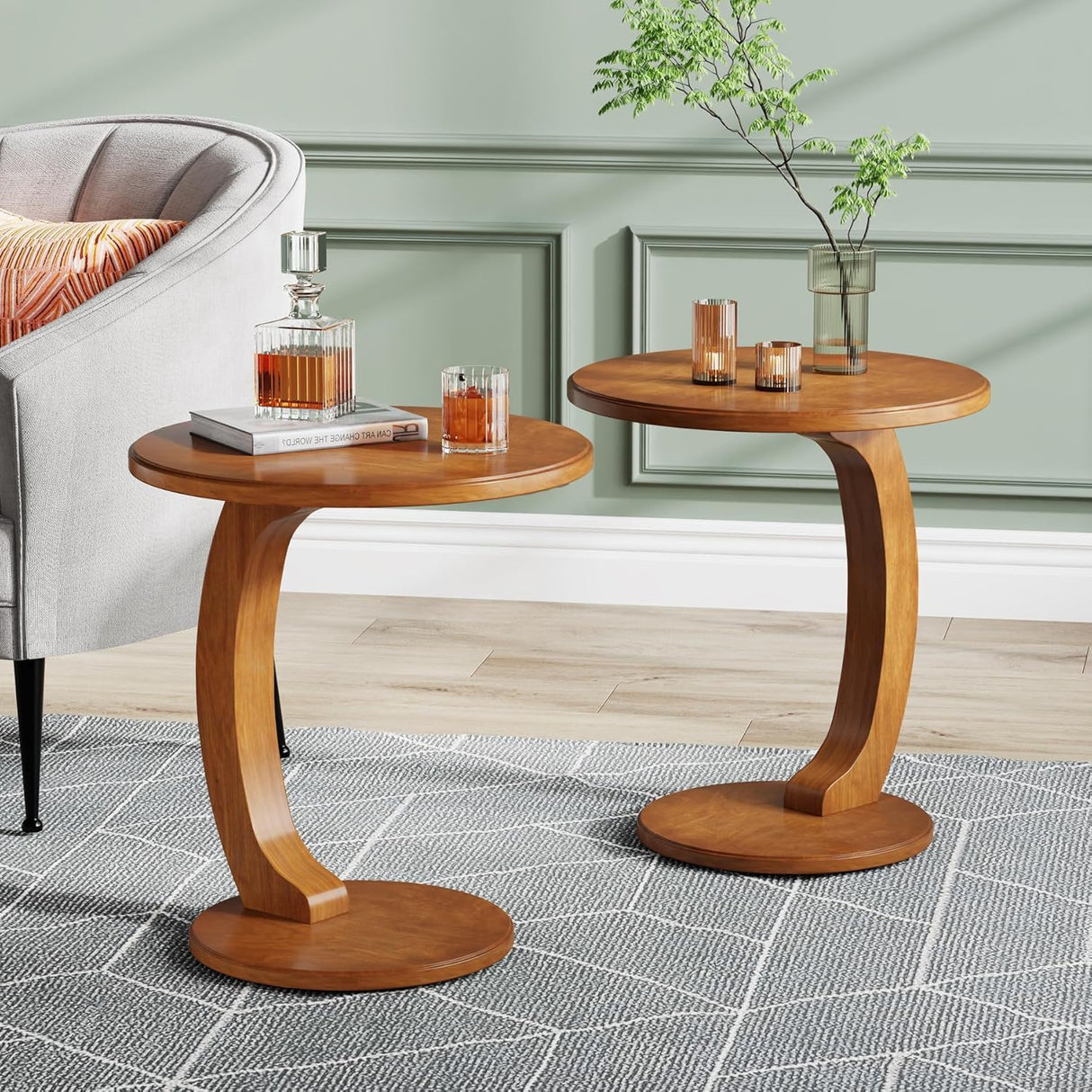 C-Shaped Round End Table - Brown