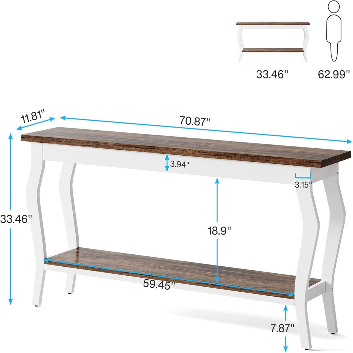 Console Table With Design, Extra Long Sofa Table For Living Entryway - Brown / White