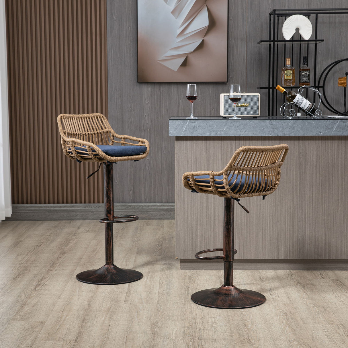 Modern Swivel Bar Stools Adjustable Counter Chairs With Footrest (Set of 2)