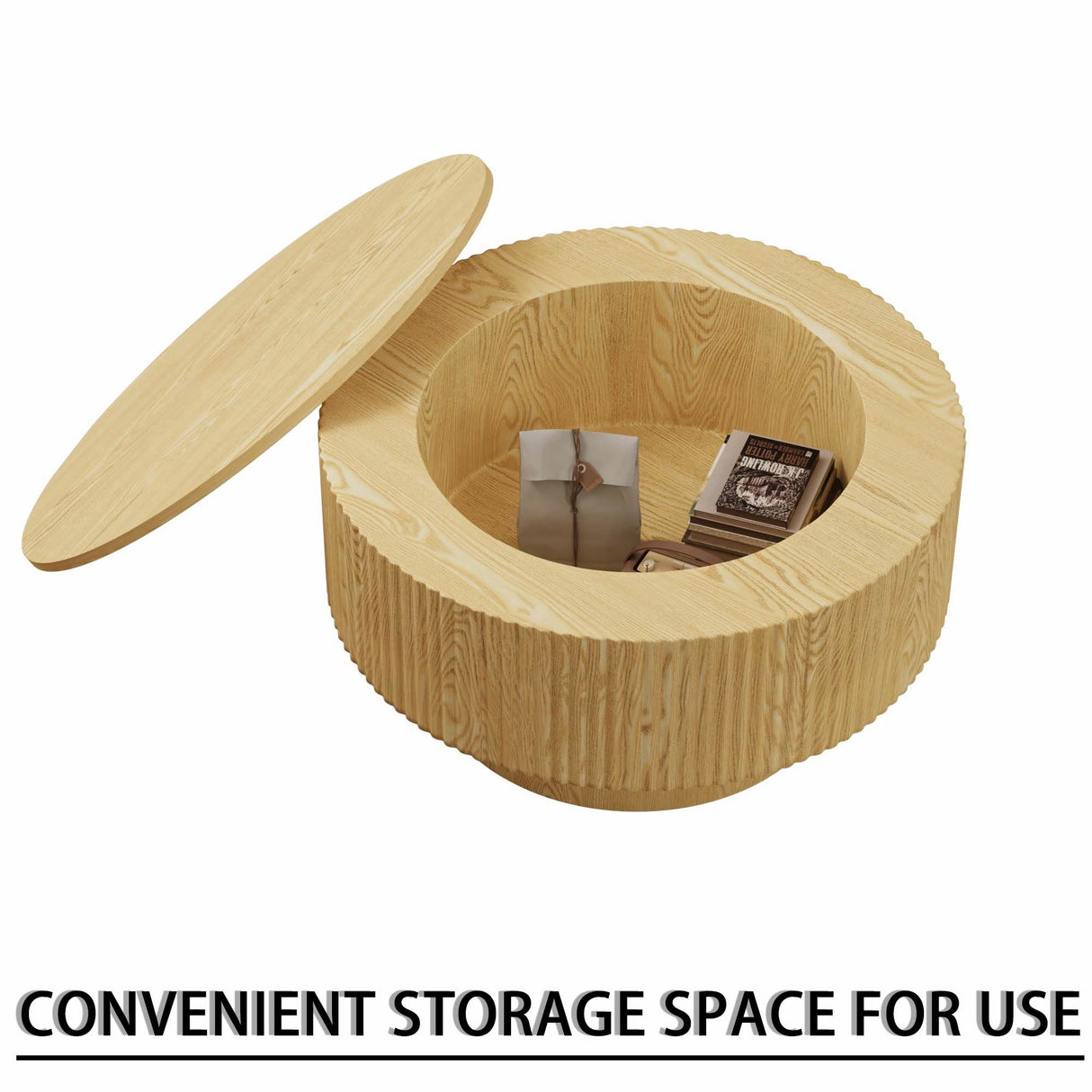 Modern Circular Coffee Table With Stripe Design And Storage Space