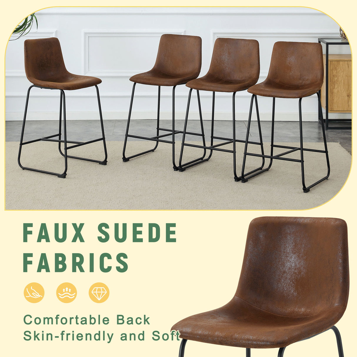 Retro Bar Chairs, Comfortable Stools (Set of 2)