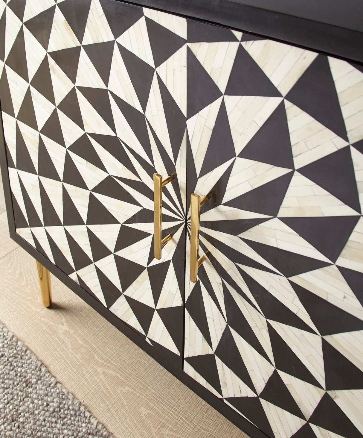 Benzara - 2 Door Bone Inlay Cabinet - Black