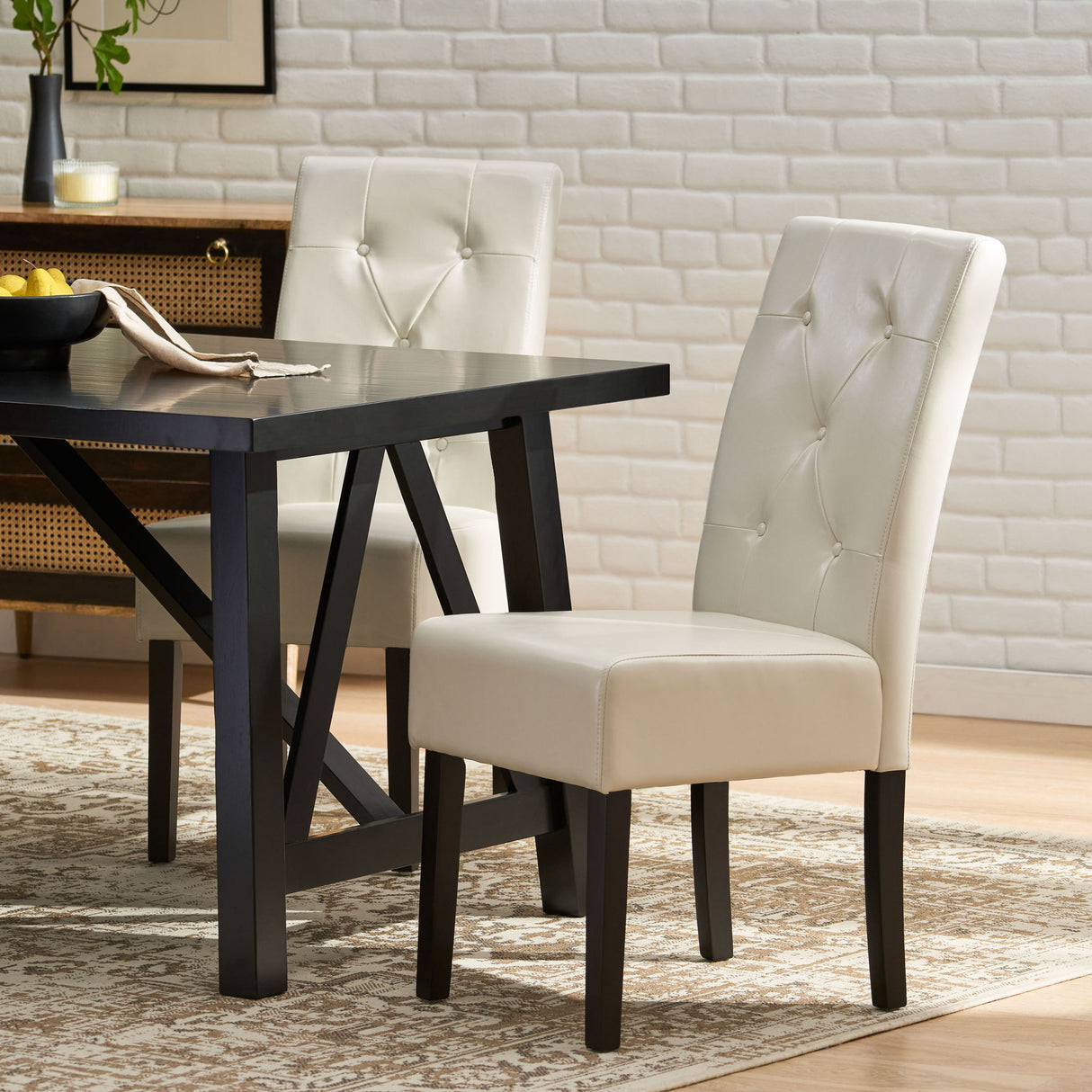 Carter - 5 Tuft Dining Chair With Button Tufted Backrest And Espresso Legs - Ivory