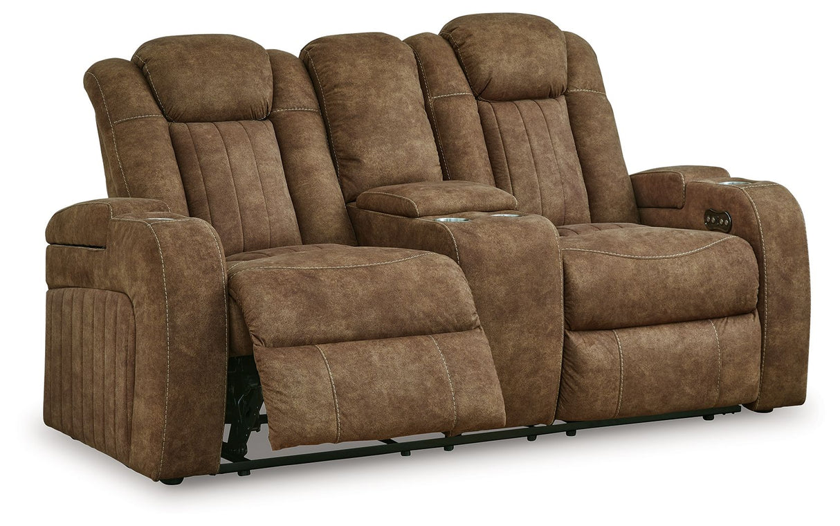 Wolfridge - 2 Pc. - Power Reclining Sofa, Power Reclining Loveseat With Console - Brindle