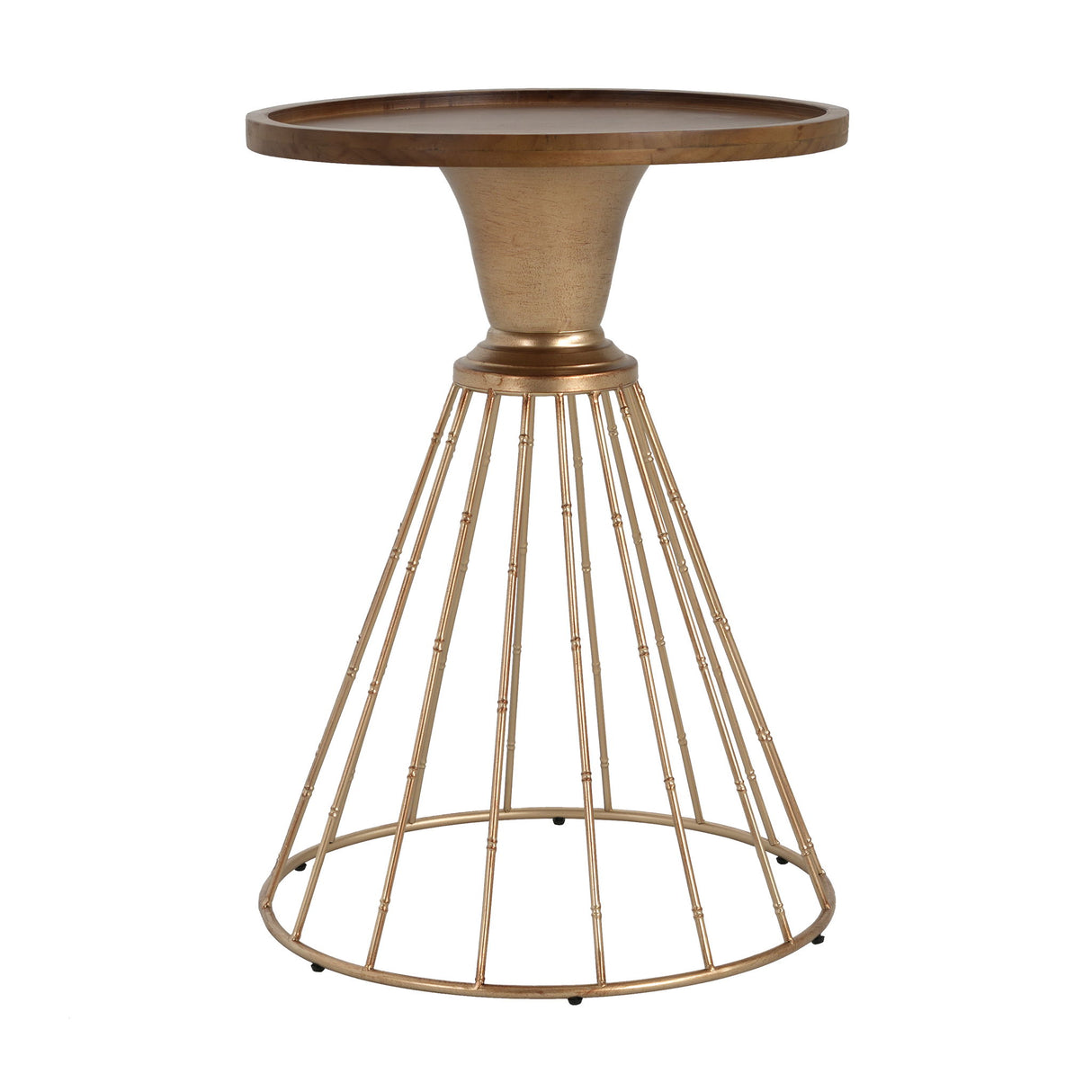 Hollow - Edge Retro Art Pine Side Table With Antique And Natural Color, Iron And Pine Construction - Antique Gold / Natural