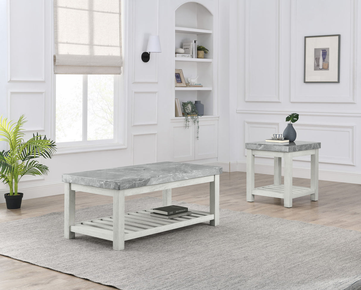 Canova - Gray Marble Top End Table - White