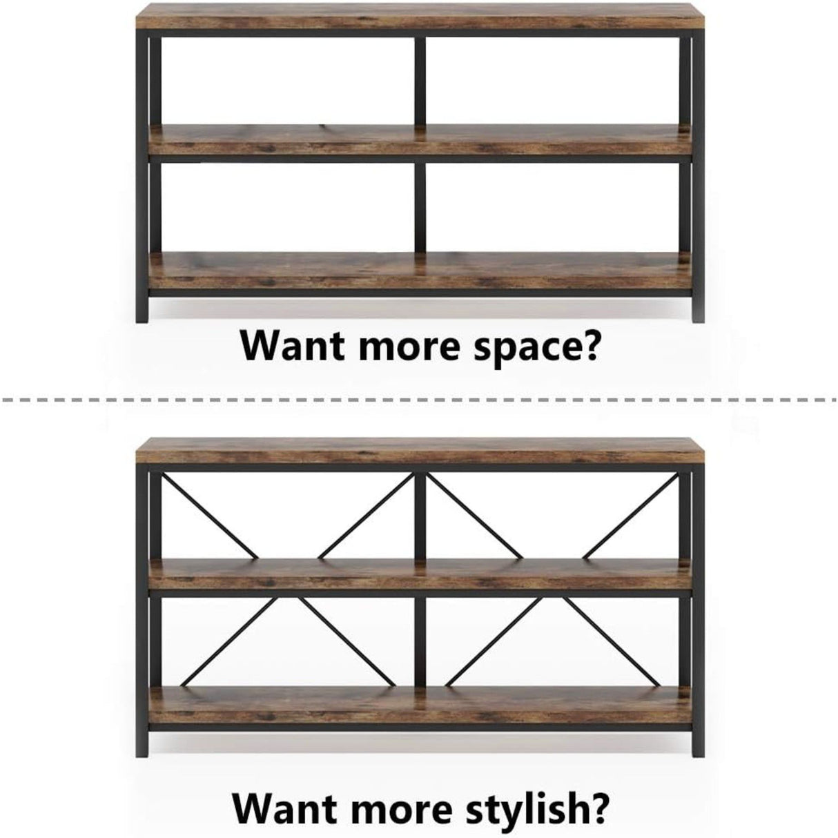 Console Table With 3 Tier Storage Shelves Finish, Slim Narrow Design For Living Entryway - Brown / Black