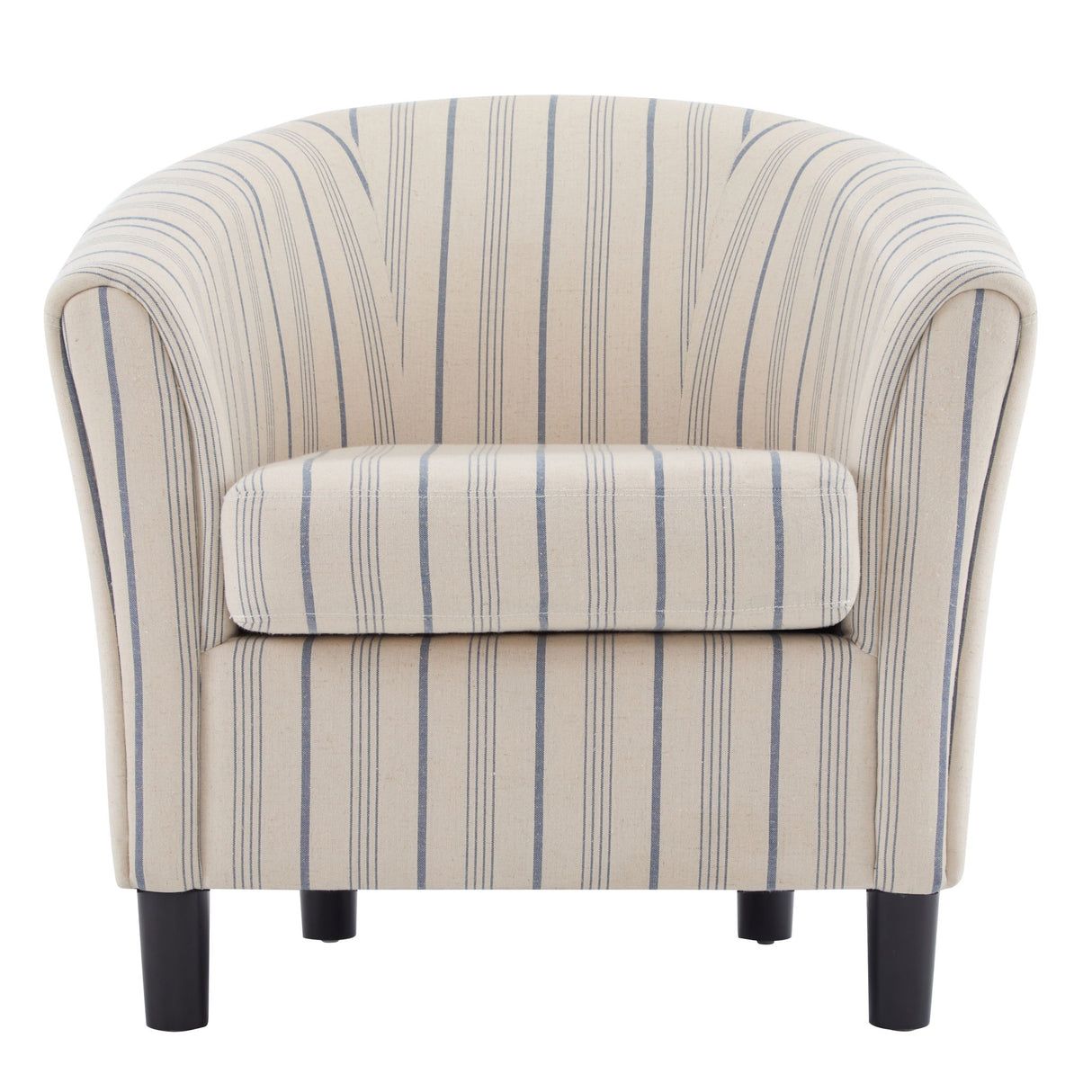 Modern Barrel Fabric Striped Barrel Chair With Channel Stitching - Beige / Blue Stripe