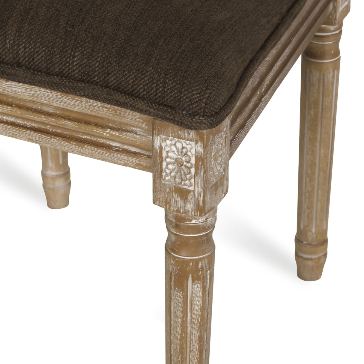 French Country Dining Chair With Rectangular Cane Backrest And Smooth Upholstered Seating