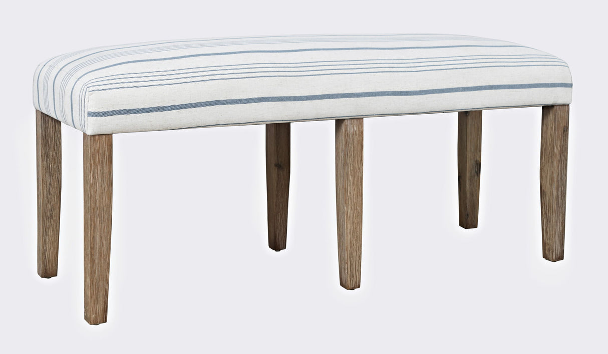 Eastern Tides - Upholstered Bench - Blue Stripe / Light Brown