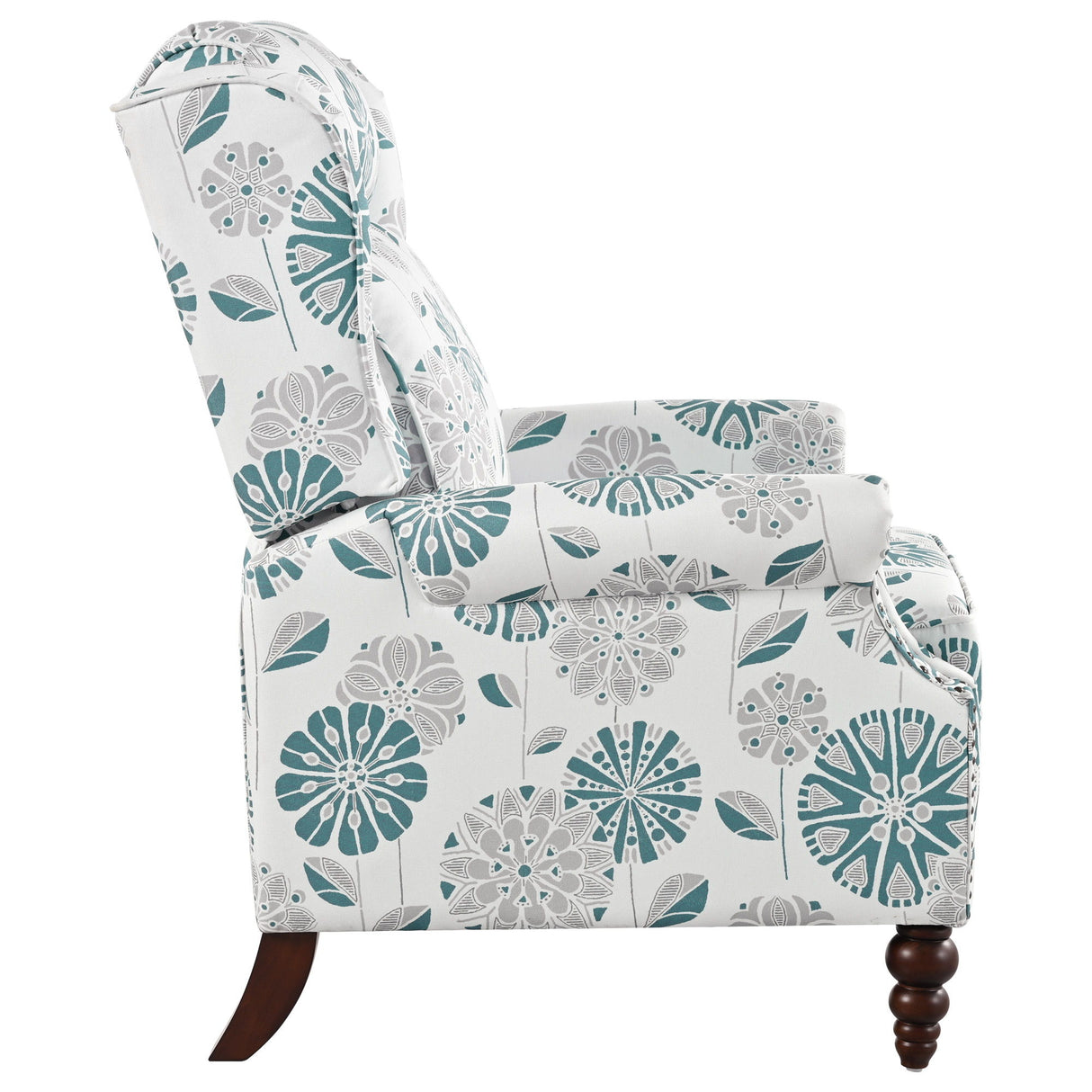 Push Back Recliner Chair Upholstered Recliner Armchair With Classic Wing Back And Solid Gourd-Shaped Legs