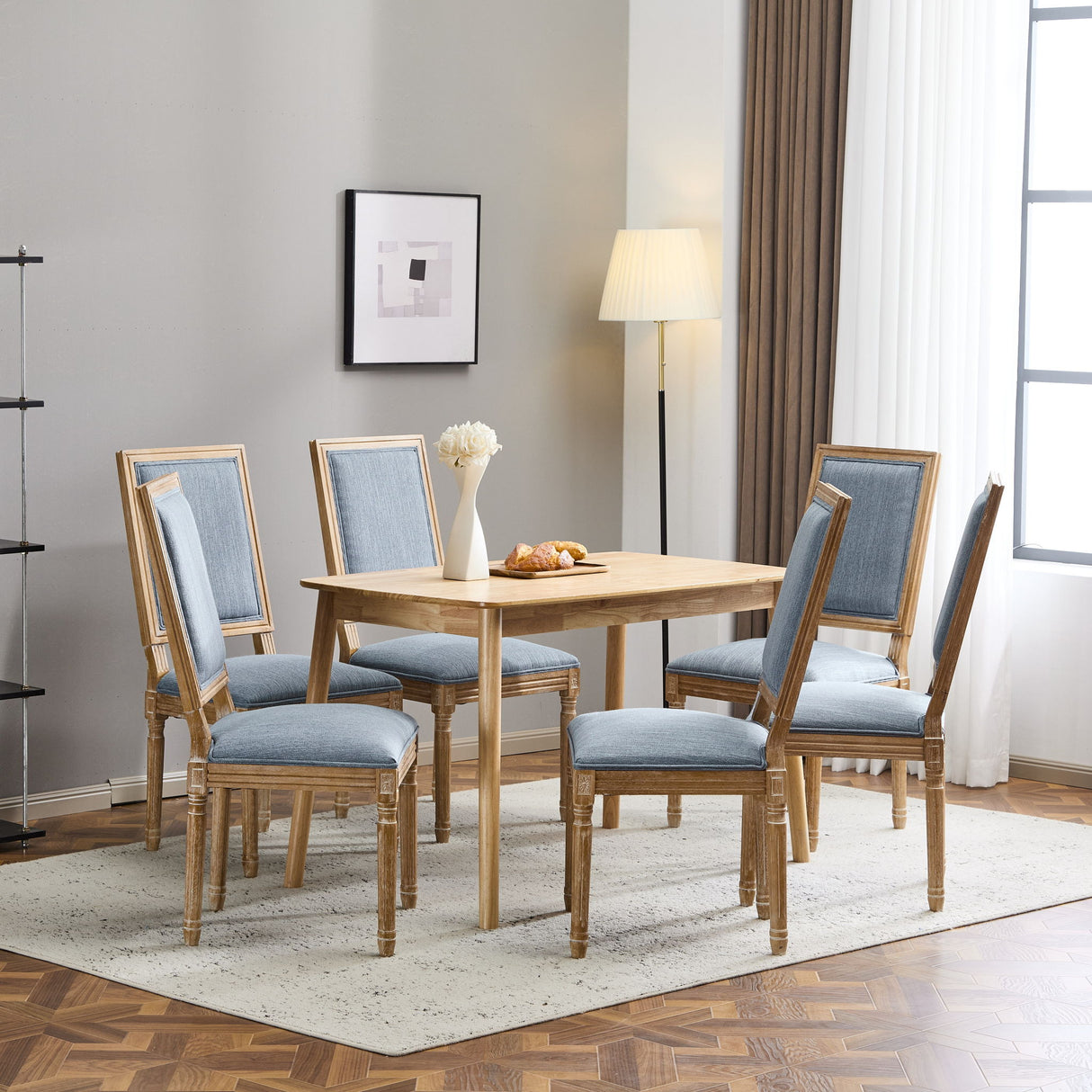 French Country Style Dining Chair With Upholstered Seating And Fluted Legs