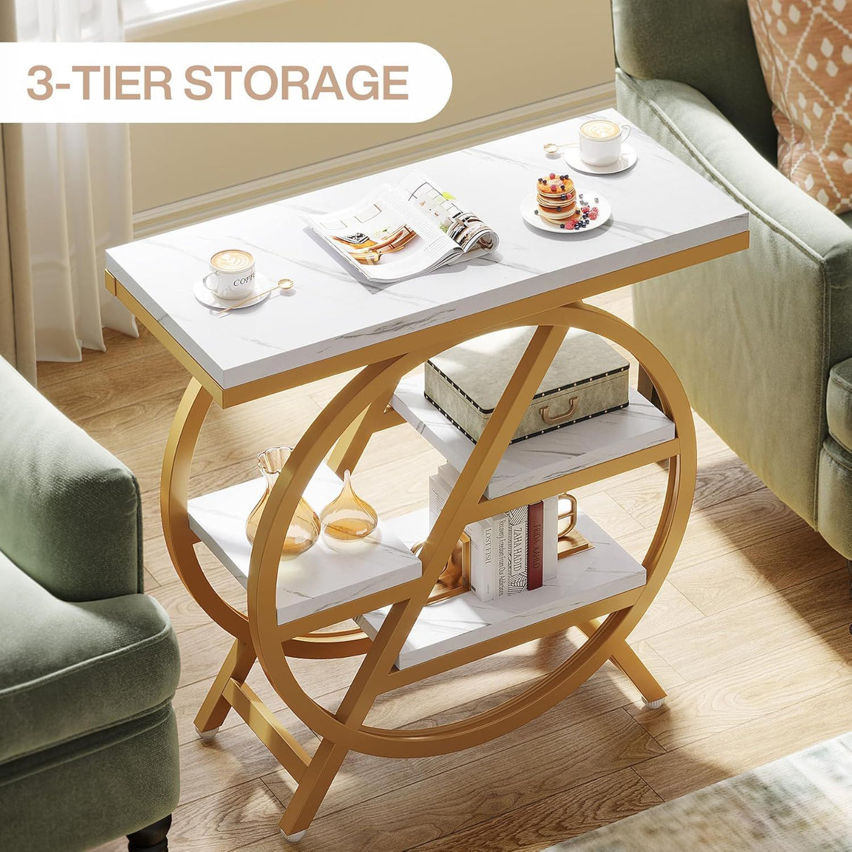 Modern Narrow End Table With 3 Tier Shelves
