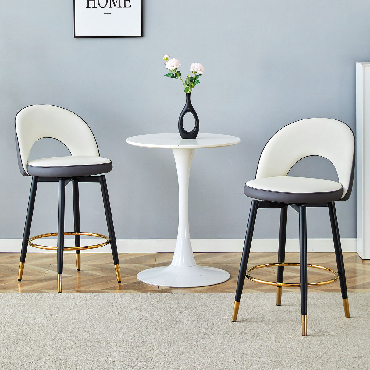 Upholstered Rotatable Bar Chair With Metal Legs For Dining Room