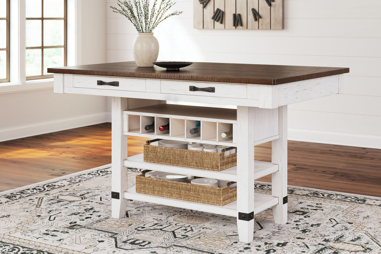 Valebeck - Rect Dining Room Counter Table With Wine Rack - White / Brown