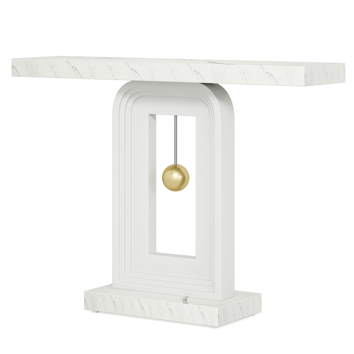Console Table With Geometric Base For Living Roo - White / Gold