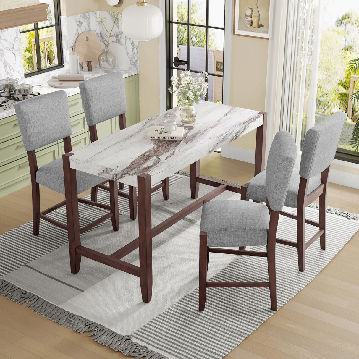5 Piece Counter Height Dining Set With 4 Upholstered Chairs