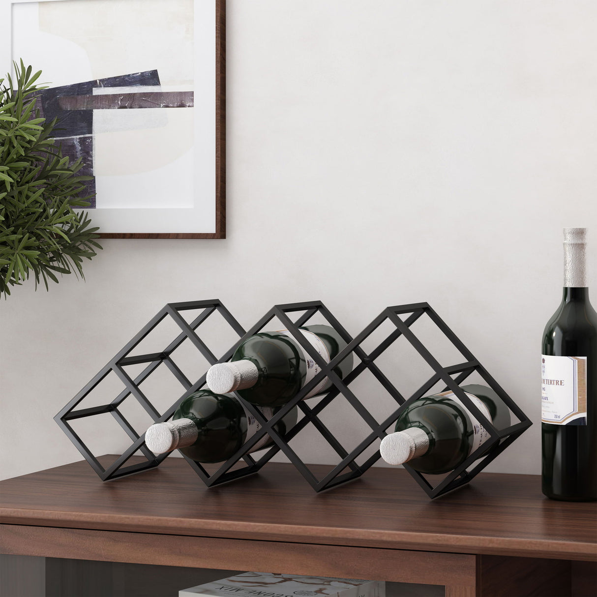 Modern Industrial Tabletop Wine Rack With 7 Bottle Holders - Black