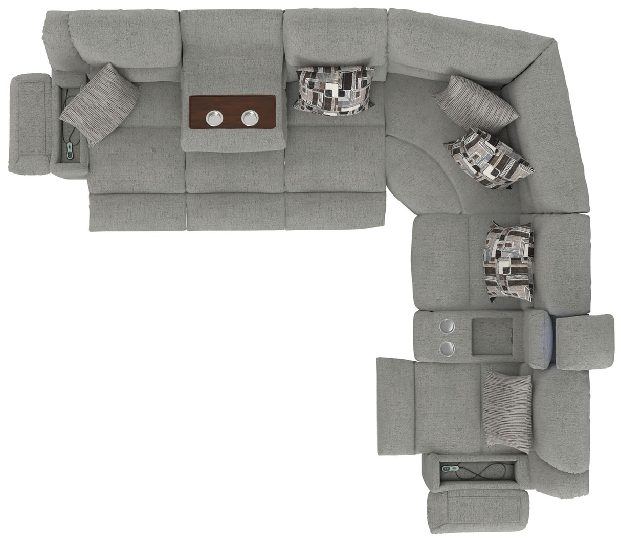 Quinn - 3 Piece Reclining Sectional With 4 Reclining Seats, Storage Arms, Storage Console With Lights, And Drop Down Table - Nature