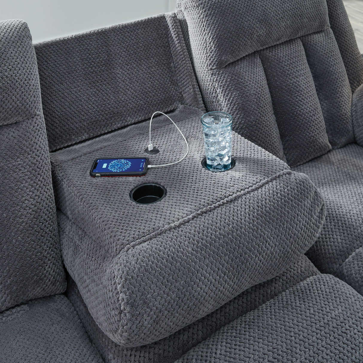 Observation - Reclining Power Sofa With Drop Down Table - Steel