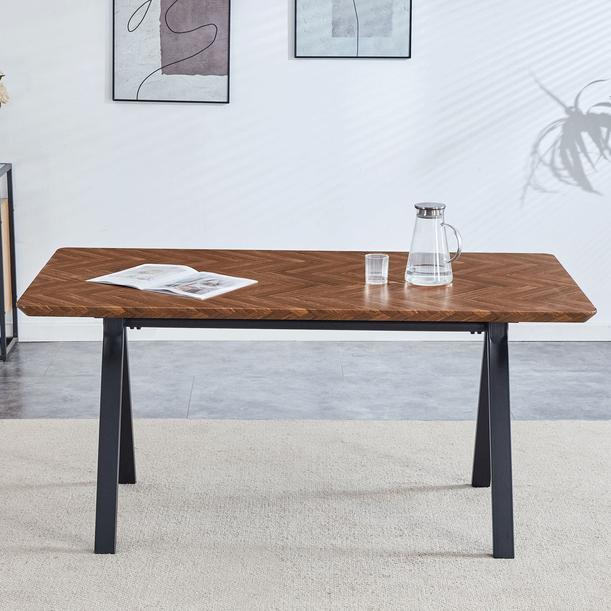 Herringbone Pattern Dining Table A Perfect Match For Modern Minimalist And Industrial Home Styles - Walnut
