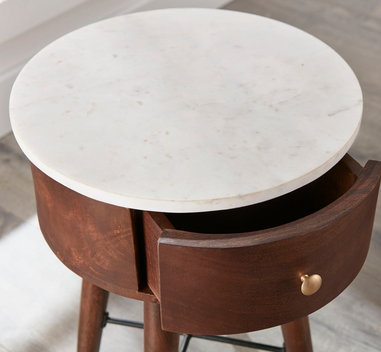 Bangalore - White Marble Top Round End Table - White