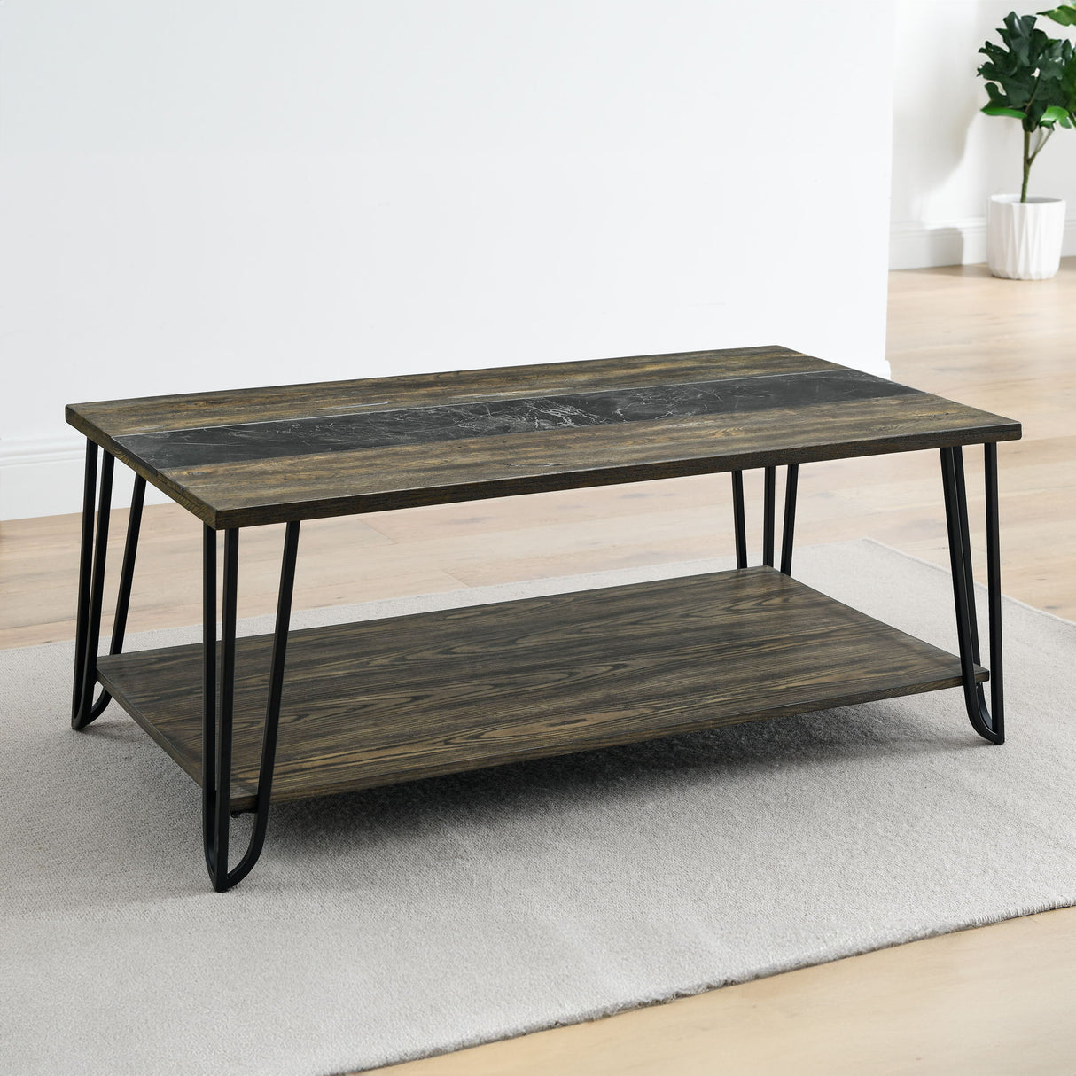 Harper - Cocktail Table With Sintered Stone Inlay - Brown